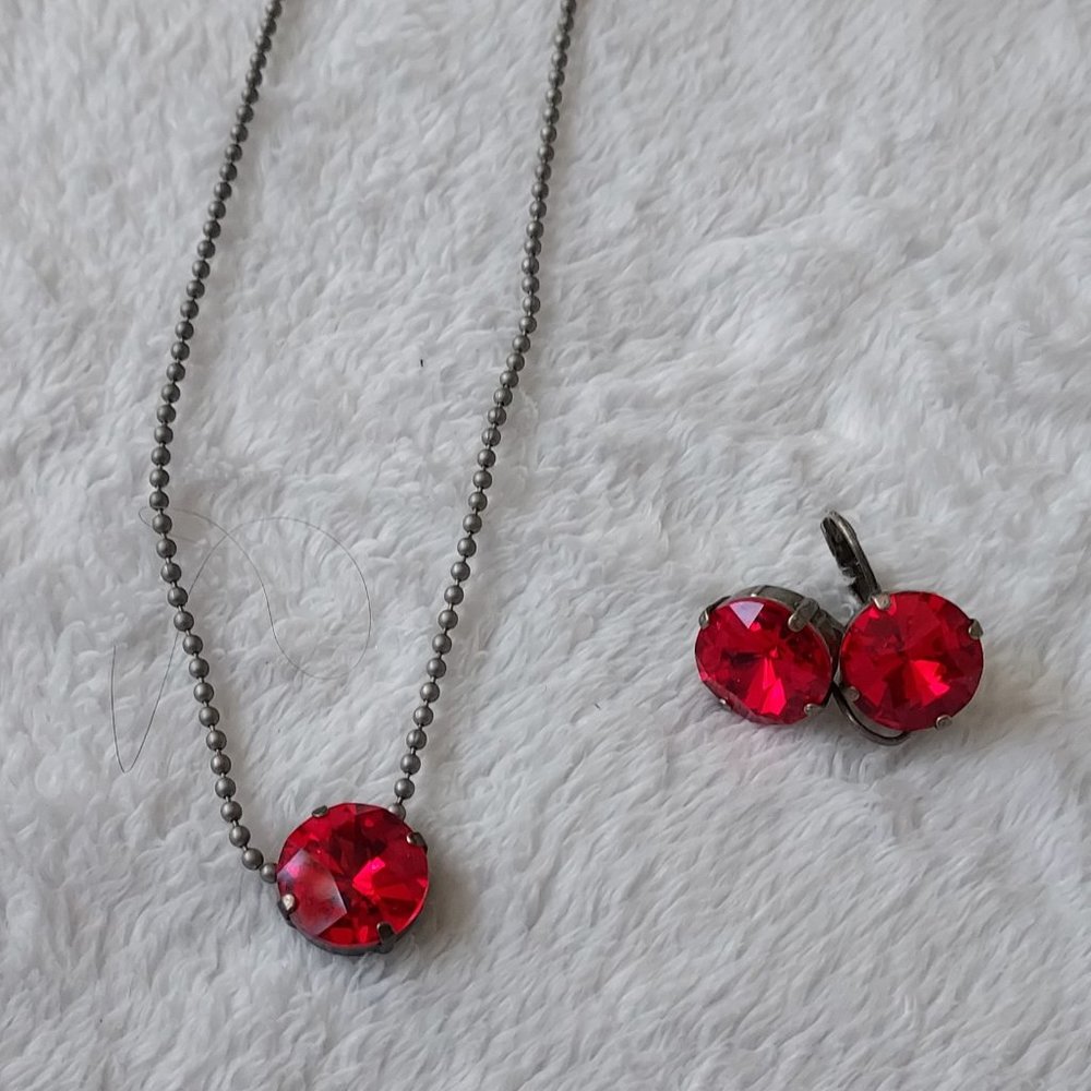 Sabika - Retired Ruby Red Single Stone necklace and earrings